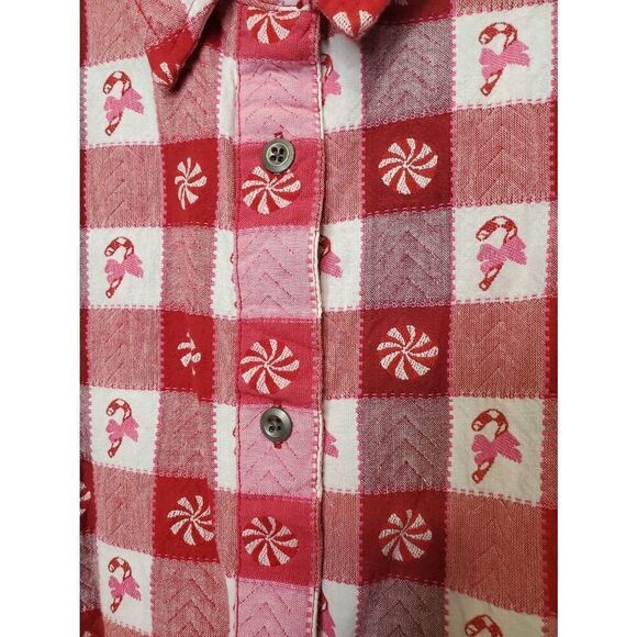 Vintage Blair Embroidered Button Up Top Christmas Holiday Novelty Plaid Candy - Picture 5 of 9